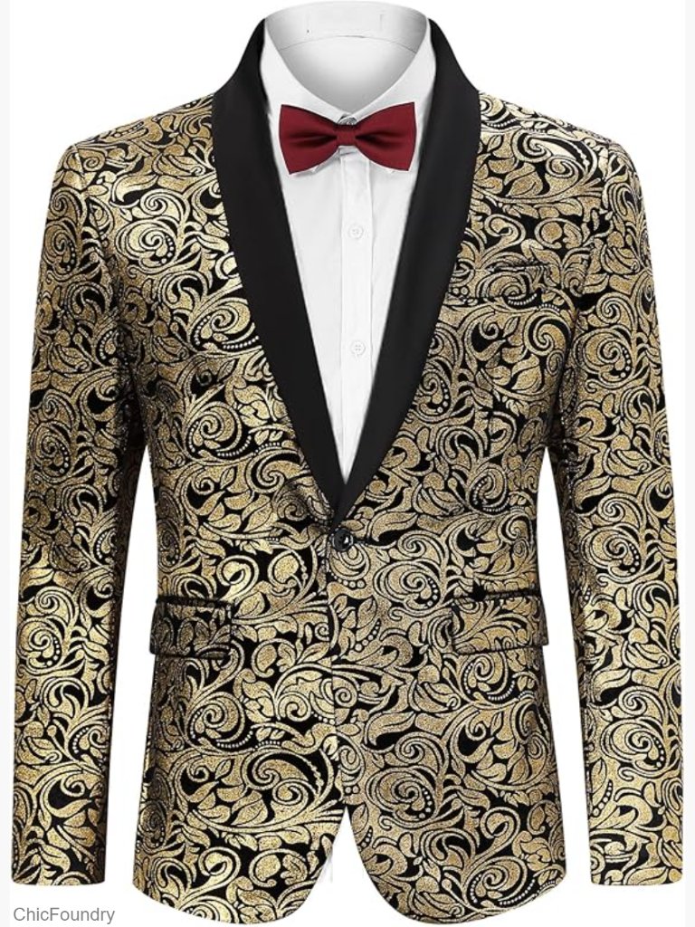 Mens Floral Tuxedo Suit Jacket Blazer Wedding Prom Party Shawl Lapel
